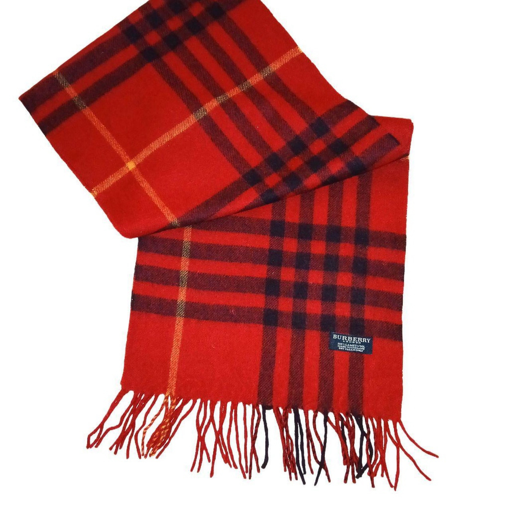 Burberry Vintage Red Multi-Color Plaid Fall Winter Luxury Scarf Scarves